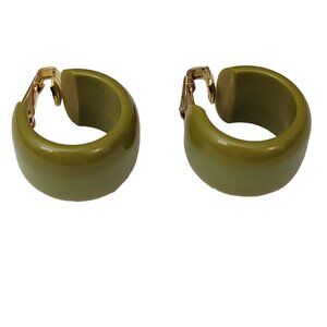 Green Bakelite Wide Hoop Clip-On Earrings